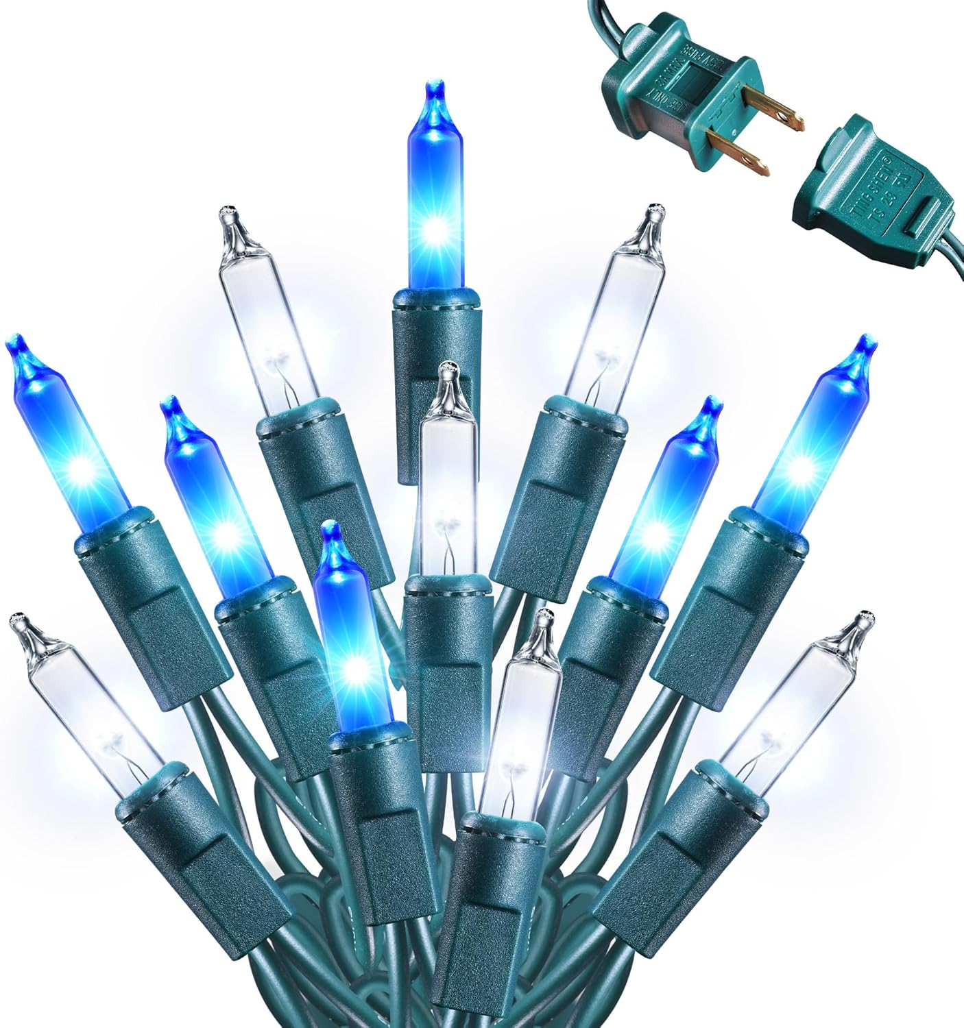 Jyoiat Christmas Lights -1 Pack 21.5ft 100led Conectable Waterproof String Lights Brighter Detachable Plug-In Lights Indoor &amp;amp; Outdoor for Christmas Decoration(blue &amp;amp; White)