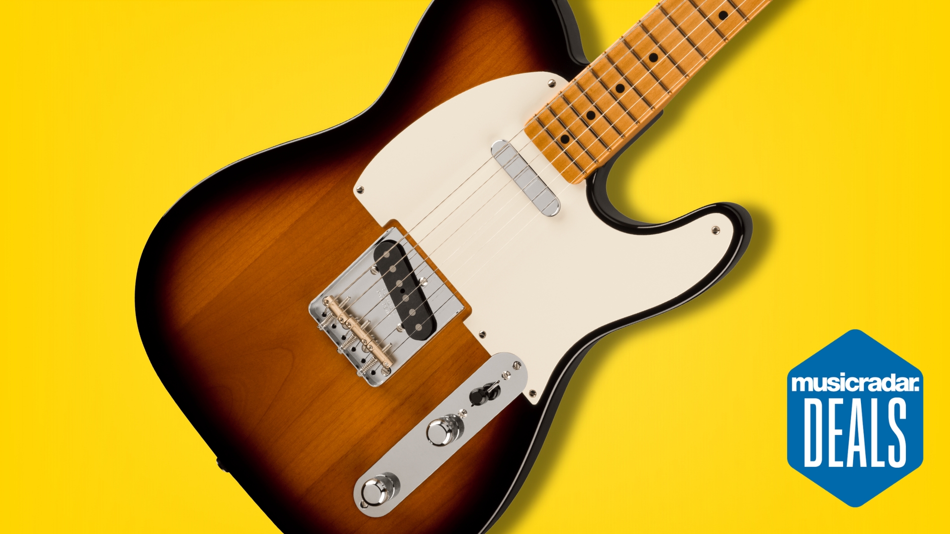 A Fender Vintera II 50s Nocaster electric guitar on a yellow background