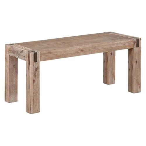 Woodstock Bench - 36 In. Standard Bench With Metal Bronze Finish Inset, Modern Farmhouse Rustic Solid Acacia Wood Legs, Entryway Furniture for Living Room