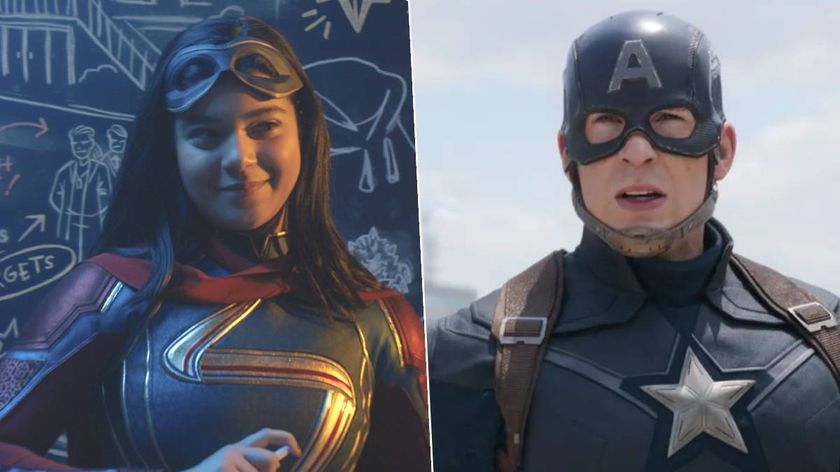 Ms. Marvel and Captain America Steve Rogers side by side