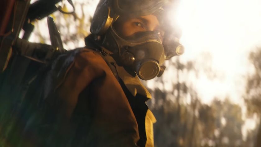 Arc Raiders raider in a pilot helmet looks at the camera in a sunlit forest