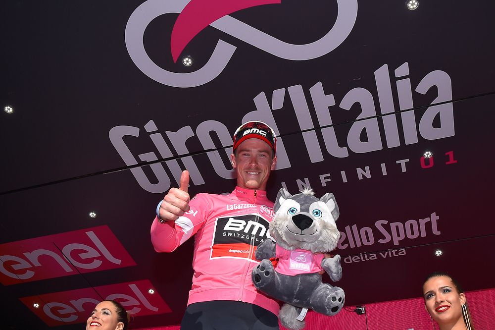 Rohan Dennis on the Giro podium after stage 4
