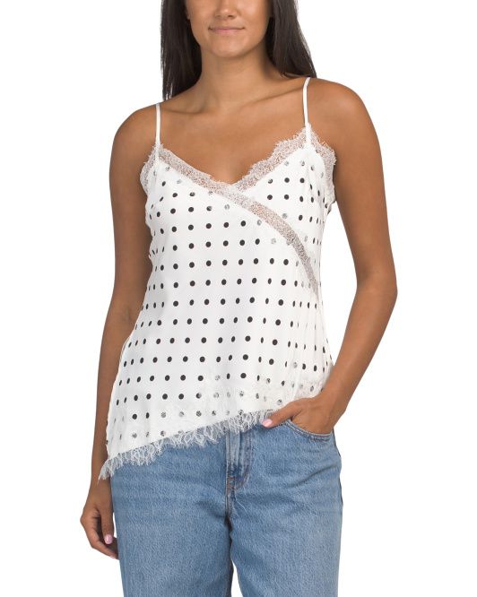 Love Tree, Lace Trim Asymmetrical Hem Top