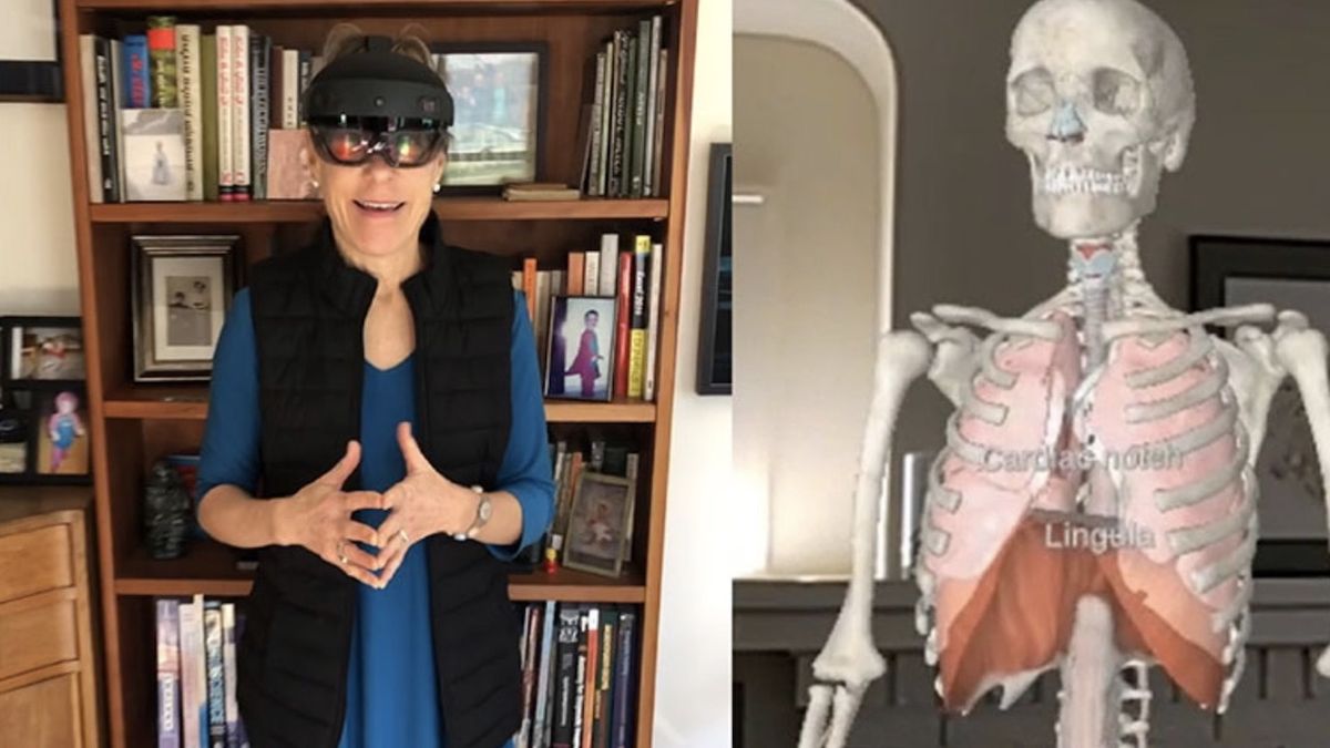 Case Western Reserve University’s School of Medicine anatomy professor Susanne Wish-Baratz teaches a HoloAnatomy class from her home. 