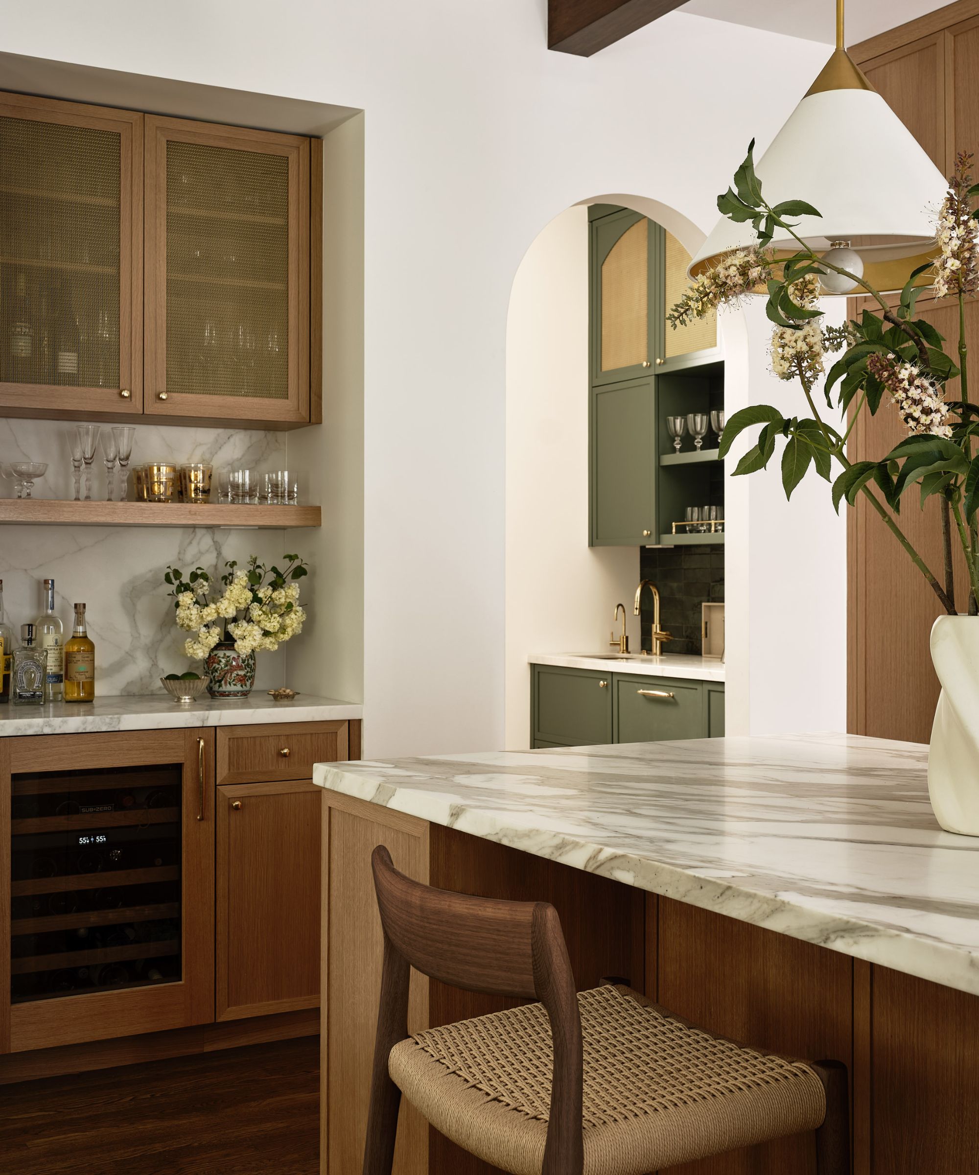 kitchen marble topped island wooden cabinets