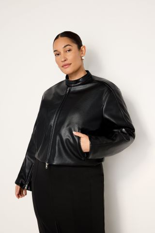 Faux Leather Moto Jacket | Black001