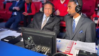 SMU broadcasters call a game that is being streamed with enhanced audio from Studio Technologies. 