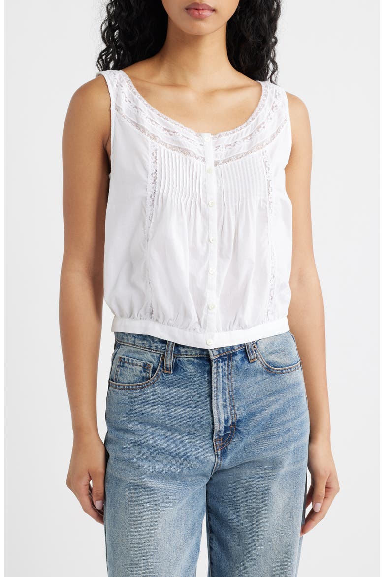Lace Inset Pintuck Sleeveless Top