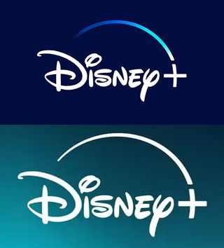 Disney Plus old logo in blue and white above new logo in teal and white