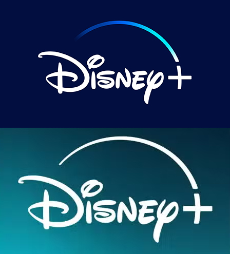 Disney Plus old logo in blue and white above new logo in teal and white