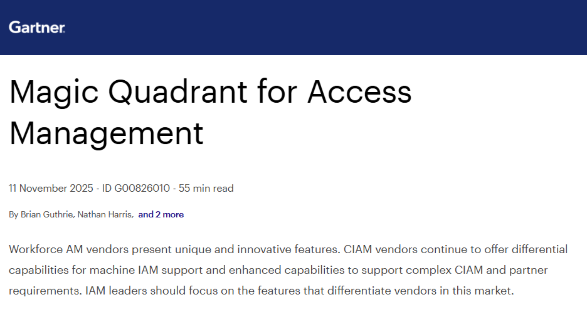 Magic Quadrant for Access Management