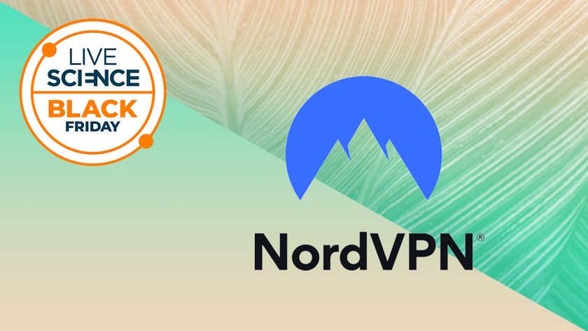 A NordVPN logo with a Live Science Black Friday icon on green/brown leaf textured background