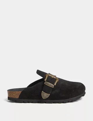 M&S Collection, Suede Buckle Slip on Flat Clogs