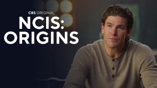 Promo image of Austin Stowell as young Leroy Jethro Gibbs with show's logo next to his face
