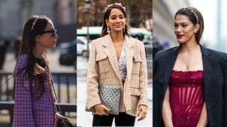 3 pictures of 3 street style influencers wearing jewelled headbands