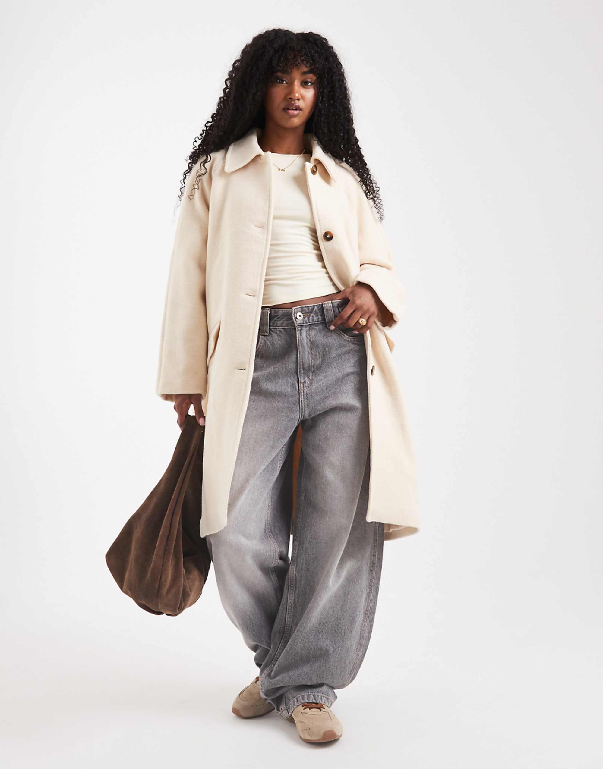 Asos Design Mid Length Car Coat With Quilt Lining in Buttermilk