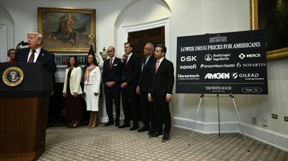 President Donald Trump speaks during a press conference on pharmaceutical prices. 