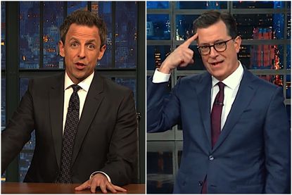 Stephen Colbert and Seth Meyers head-shrink Trump