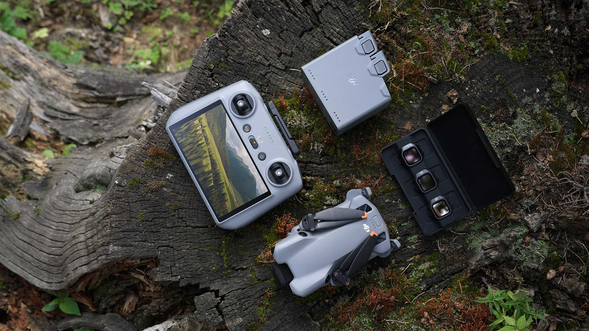 DJI Mini 5 Pro drone in forest/outdoors