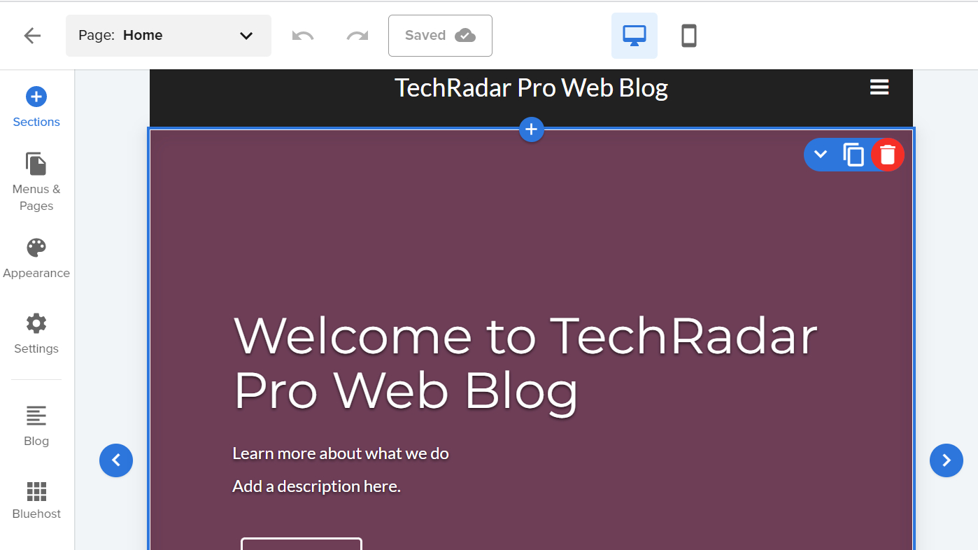TechRadar Pro blog site created with Bluehost website builder