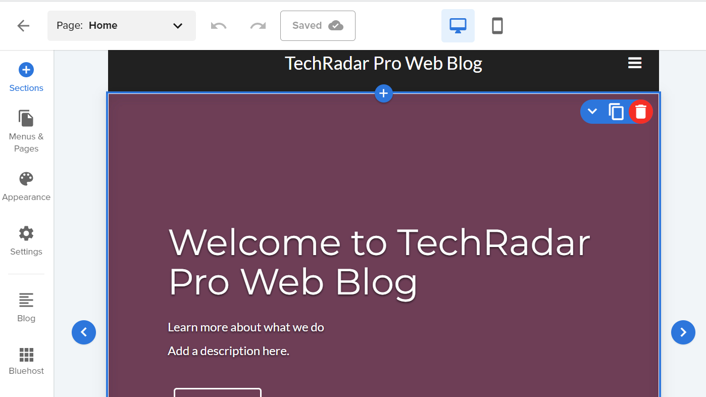 Un sitio de blog web TechRadar Pro creado con Bluehost Website Builder