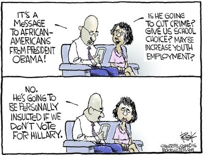 Political cartoon U.S. Barack Obama Hillary Clinton campaign