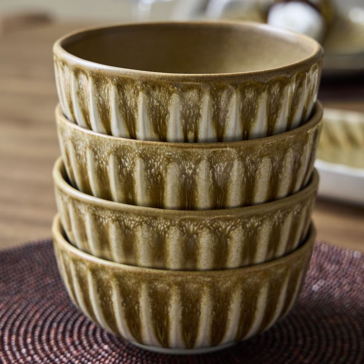 textured green stoneware bowls