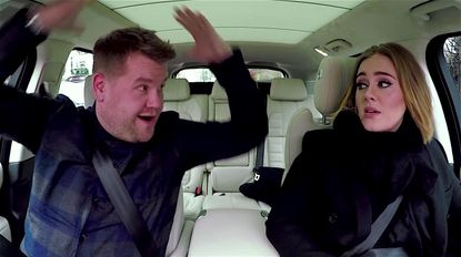 James Corden discusses hairstyles with Adele