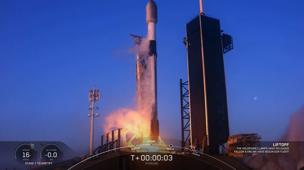 A SpaceX Falcon 9 rocket launches 53 Starlink satellites into space from Pad 39A at NASA's Kennedy Space Center in Florida on May 18, 2022.