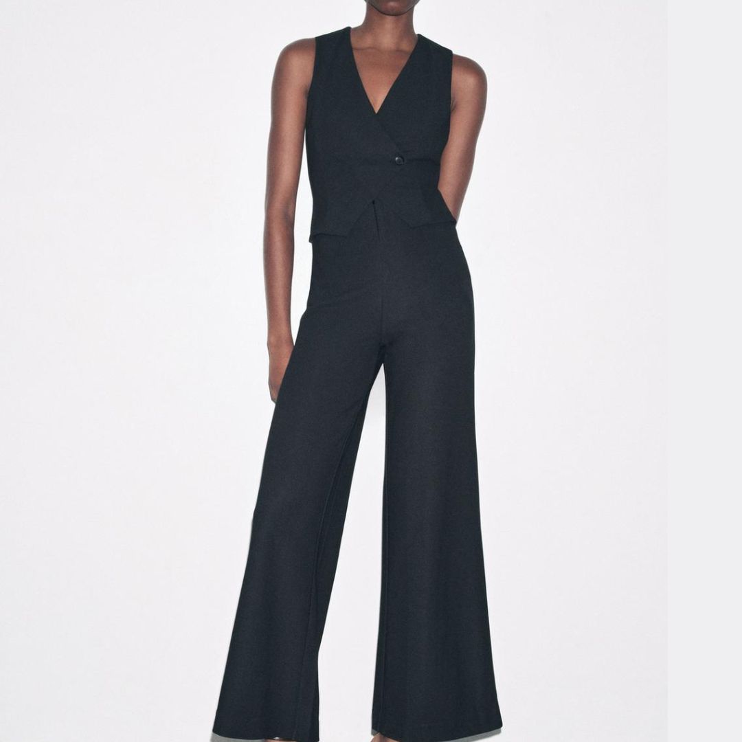 Zara Sleeveless Long Crepe Jumpsuit 