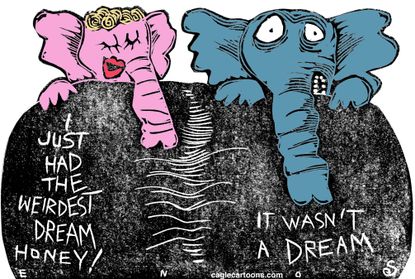 Political cartoon U.S. GOP elephant nightmare