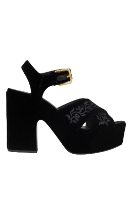 Etro , Velvet Platform Sandals With Embroidery
