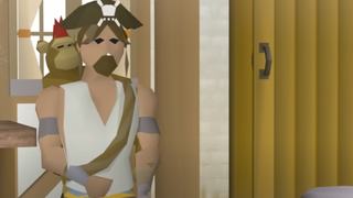 A pirate from Old School Runescape looks despondently out the window.