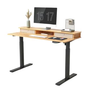 17 Stories Paulien Standing Desk with light wood body and black legs