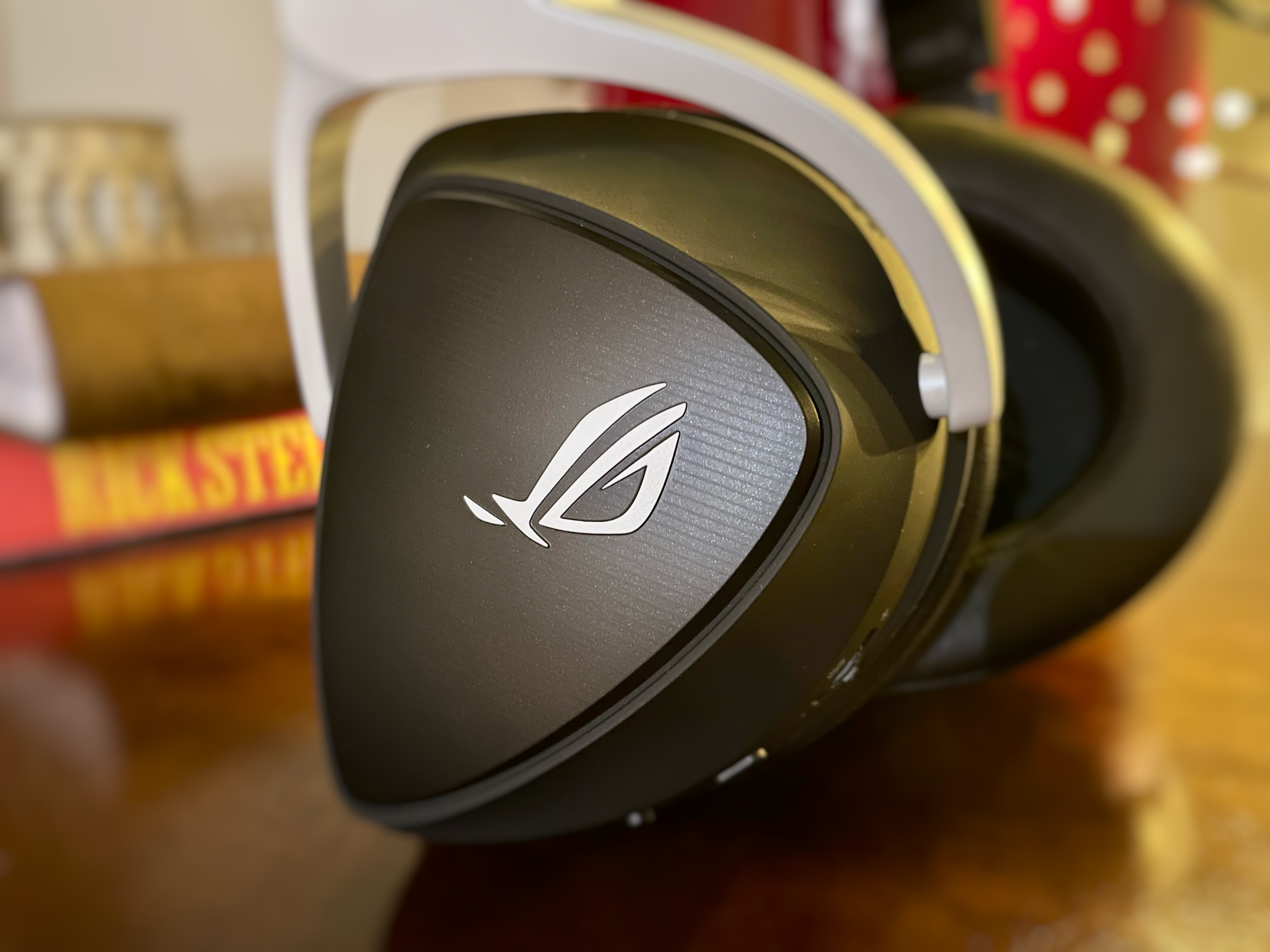 The ROG Delta S Wireless gaming headset from the side.