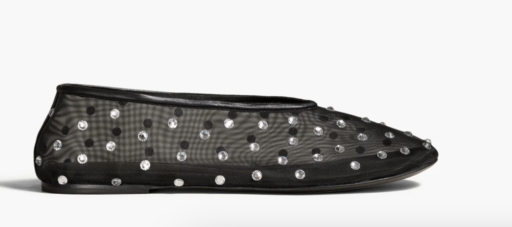 Khaite, Marcy Flat in Black Mesh With Crystals