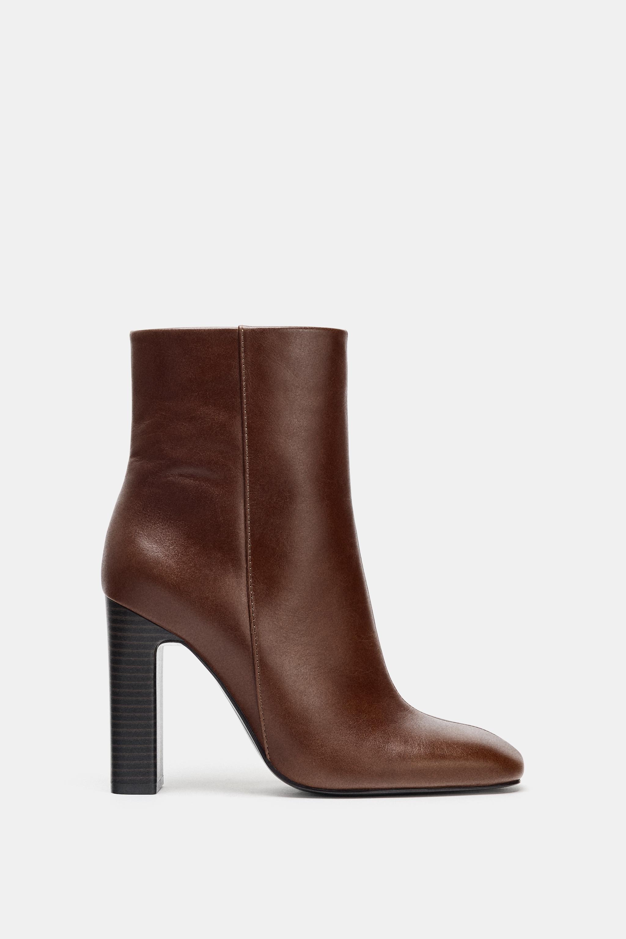 Leather Wide Heel Ankle Boots