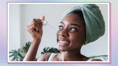 Model using serum pipette on face 