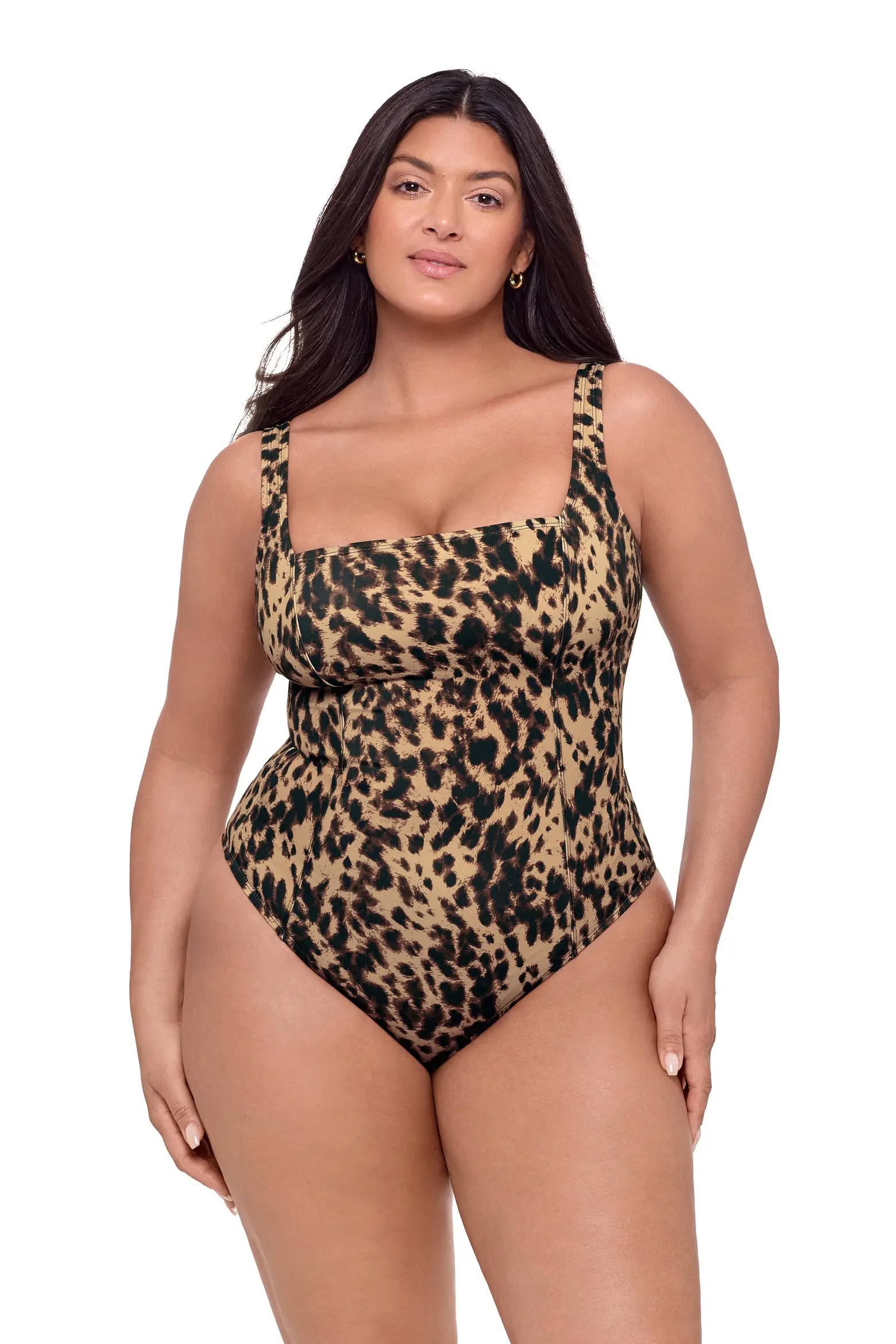 S3 Apparel, Smoothing and Sculpting Square-Neck Lace-Up Back One-Piece Swimsuit