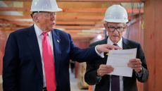 President Donald Trump and Fed Chair Jerome Powell discuss plans for remodeling the Federal Reserve building
