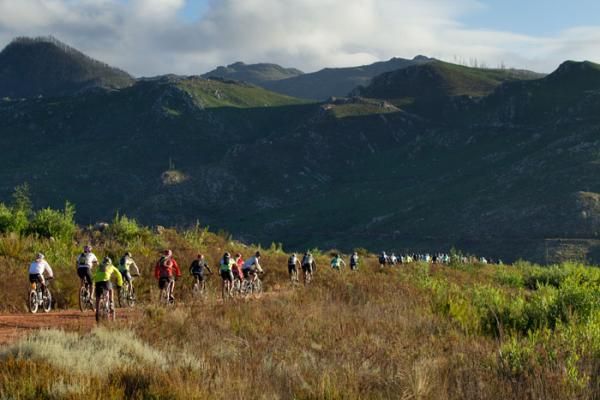 A group of riders heading into the Hottentots Holland mountains