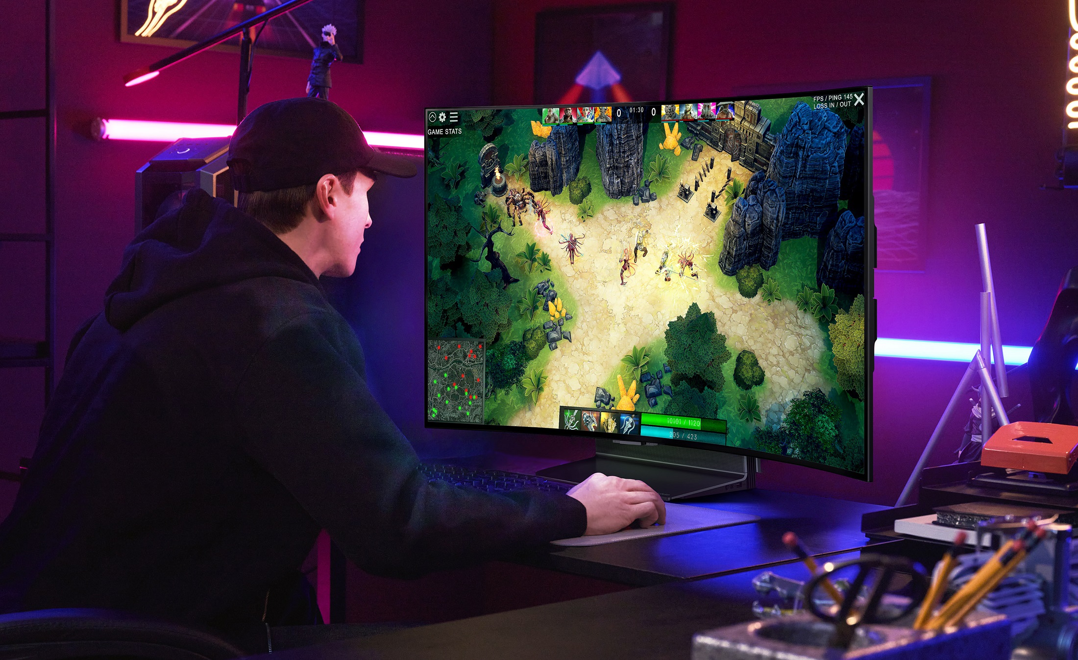 The LG OLED Flex being used on a desk to play a strategy game