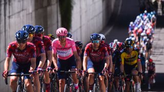 The pink jersey and peleton at the Giro d'Italia