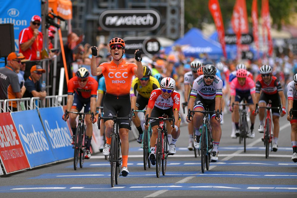 Patrick Bevin wins stage 2 at the Tour Down Under