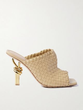 Knot Embellished Intrecciato Leather Mules