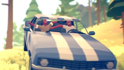 Two dummies in a car in Totally Accurate Battlegrounds.