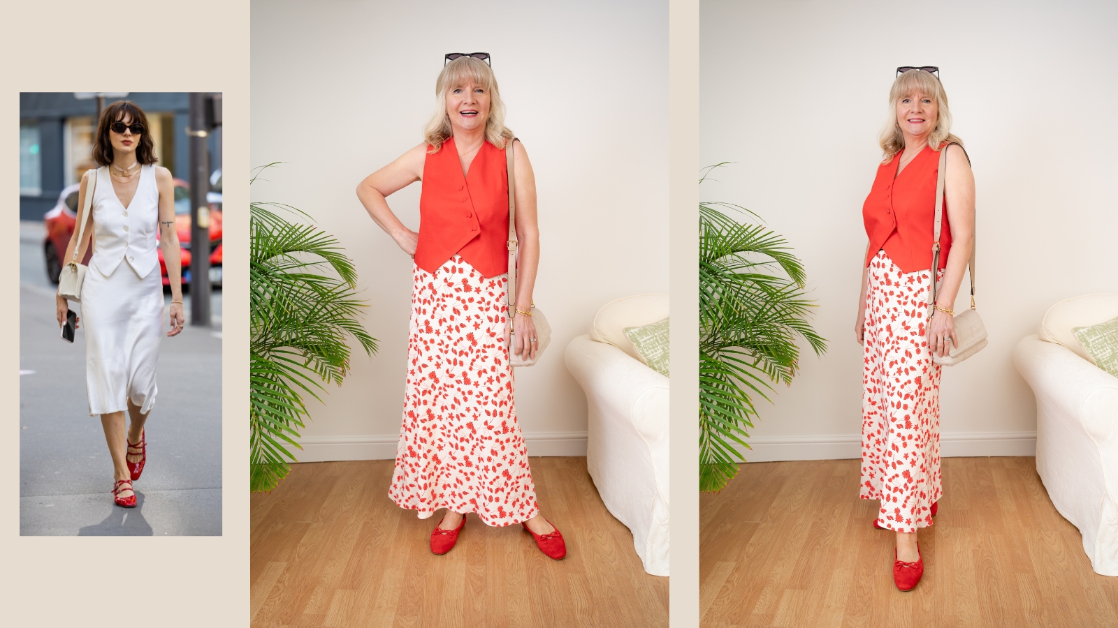 Street style and Julie Player wearing satin slip skirt waistcoat