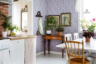 Scandi wallpaper in dining room