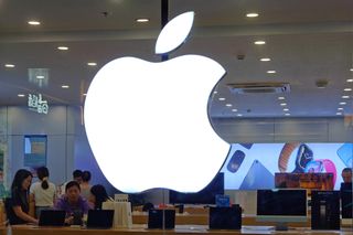 Apple logo displayed on a storefront in China in 2023 coniciding with the launch of Apple MLX