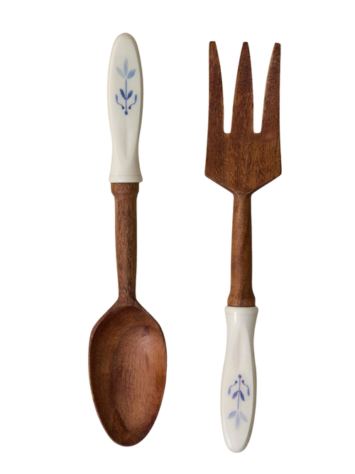 Vintage-Inspired Resin and Wood Servers, Set of 2